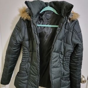 Black Puffer Jacket with Faux Fur Hoodie